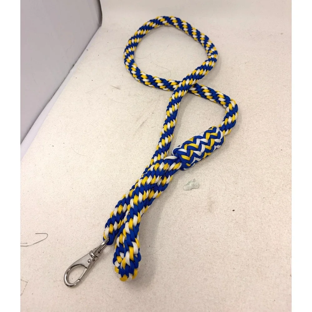 Handmade Braided Paracord Dog Leash Blue Yellow White 49